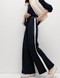 Pique Side Stripe Wide Leg Trousers
