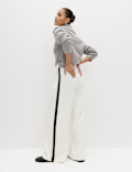 Pique Side Stripe Wide Leg Trousers