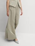Linen Blend Twill Palazzo Trousers