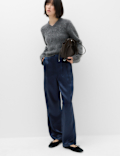 Satin Pleated Straight Leg Trousers