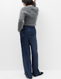 Satin Pleated Straight Leg Trousers