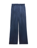 Satin Pleated Straight Leg Trousers