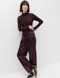 Satin Pleated Straight Leg Trousers
