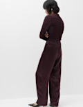 Satin Pleated Straight Leg Trousers