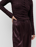 Satin Pleated Straight Leg Trousers