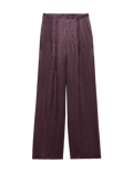 Satin Pleated Straight Leg Trousers