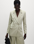 Linen Blend Single Breasted Cinched Waist Longline Blazer