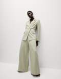 Linen Blend Single Breasted Cinched Waist Longline Blazer