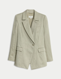 Linen Blend Single Breasted Cinched Waist Longline Blazer