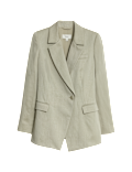 Linen Blend Single Breasted Cinched Waist Longline Blazer