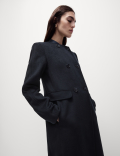 Wool Blend Collarless Longline Coat