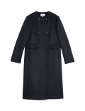 Wool Blend Collarless Longline Coat