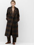 Checked Double Breasted Longline Coat
