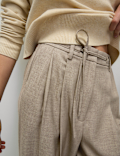 Pleat Front Drawstring Wide Leg Trousers