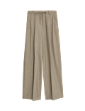 Pleat Front Drawstring Wide Leg Trousers