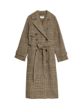 Checked Longline Trench Coat with Wool