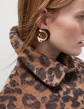 Animal Print Longline Coat With Wool