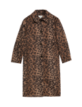 Animal Print Longline Coat With Wool