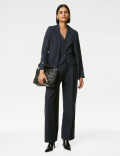 Pinstripe Pleat Front Wide Leg Trousers