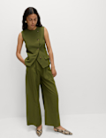 Triple Pleat Wide Leg Trousers