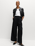 Triple Pleat Wide Leg Trousers