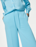 Crepe Elasticated Waist Wide Leg Trousers