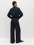 Crepe Elasticated Waist Wide Leg Trousers