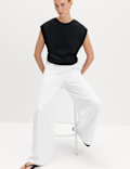Crepe Elasticated Waist Wide Leg Trousers