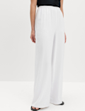 Crepe Elasticated Waist Wide Leg Trousers