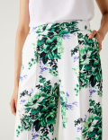 Satin Floral Wide Leg Trousers