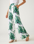 Satin Floral Wide Leg Trousers