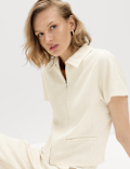 Textured Short Sleeve Zip Through Jacket