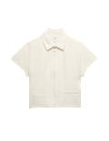 Textured Short Sleeve Zip Through Jacket