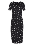 Jersey Polka Dot V-Neck Knee Length Dress