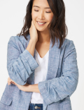 Linen Relaxed Ruched Sleeve Blazer