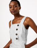 Pure Linen Striped Utility Jumpsuit