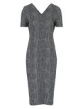 Jersey Checked V-Neck Midi Tailored Dress