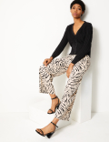 High Waist Wide Leg Ankle Grazer Trousers