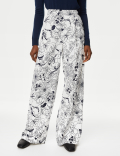 Satin Twill Floral Wide Leg Trousers
