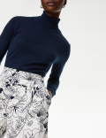 Satin Twill Floral Wide Leg Trousers