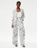 Satin Twill Floral Wide Leg Trousers