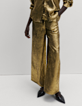 Satin Metallic Drawstring Wide Leg Trousers