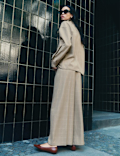 Checked Double Pleat Wide Leg Trousers