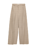 Checked Double Pleat Wide Leg Trousers