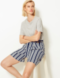 Striped Belted High Waist Tailored Shorts