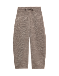 Textured Drawstring Barrel Leg Cropped Trousers