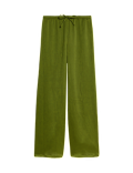 Plisse Drawstring Wide Leg Trousers