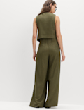 Linen Rich Twill Drawstring Wide Leg Trousers