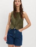 Linen Rich Twill Button Through Waistcoat