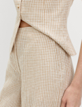 Pure Linen Gingham Wide Leg Trousers
